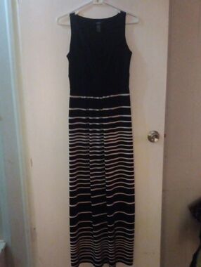 Chaps Black and White Striped Sleeveless Maxi Dress